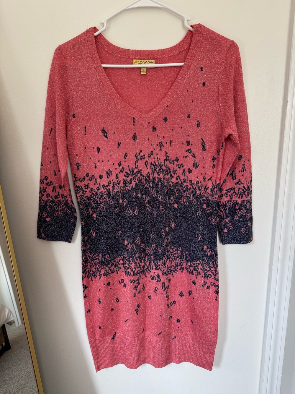 Princess Vera Wang Y2K Metallic Knit Bodycon Sweater Dress Pink Shimmer Medium